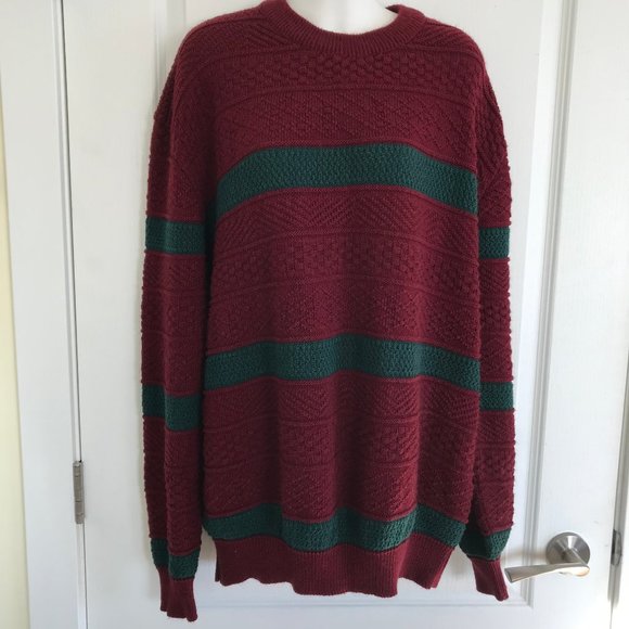 Flatiron Mills Pullover Sweater Vintage Textured Knit Red & Green Holiday Stripe - Picture 7 of 9